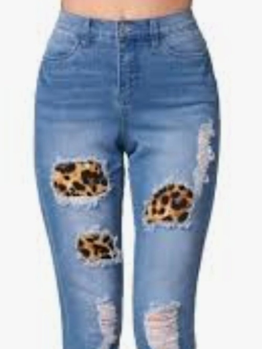 Leopard print distressed Jeans